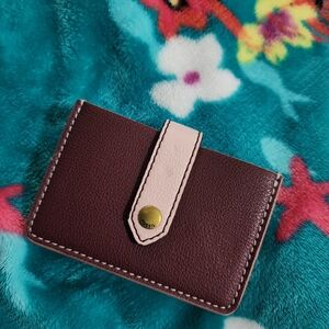 Fossil Burgundy Card Holder with Pink Accents